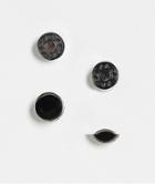 Asos Design 2 Pack Circle Stud Earrings With Greek Wave In Silver Tone And Black Enamel