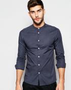 Asos Skinny Shirt In Charcoal With Grandad Collar - Charcoal