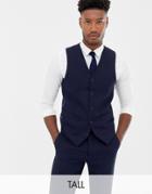 Gianni Feraud Tall Slim Fit Large Navy Herringbone Wool Blend Vest - Navy