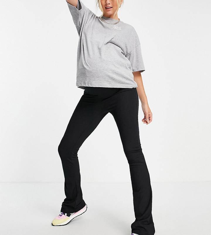 Topshop Maternity Skinny Rib Flared Pants In Black