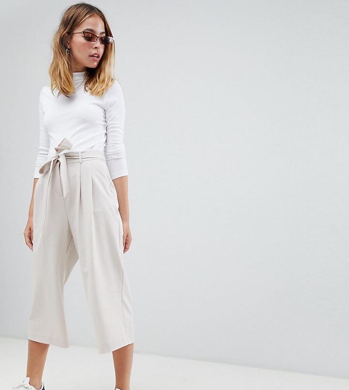 Asos Design Petite The Culotte With Tie Waist - Gray