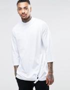 Asos Slub Oversized 3/4 Sleeve T-shirt With Knot Detail And Turtleneck - White