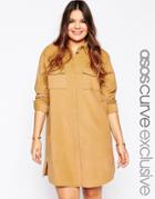 Asos Curve Shirt Dress In Cord - Sand