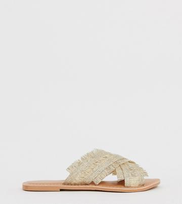 Park Lane Wide Fit Frayed Mules - Beige