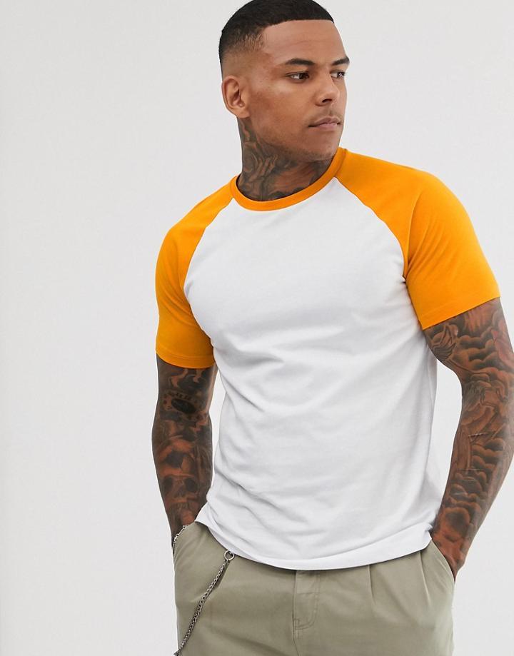 Bershka Join Life Raglan T-shirt In Orange And White