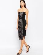 Little Mistress Bandeau Midi Dress With Floral Overlay