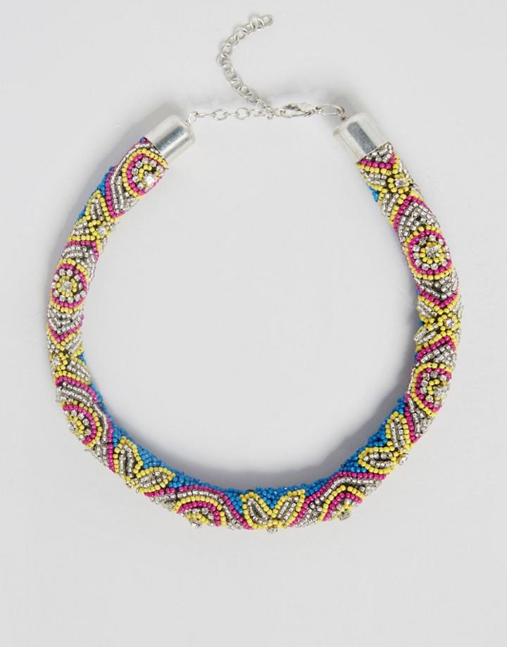 Asos Beaded Stone Tube Necklace - Multi