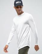 Asos Sheer Stripe Longline Long Sleeve T-shirt With Curve Hem - White