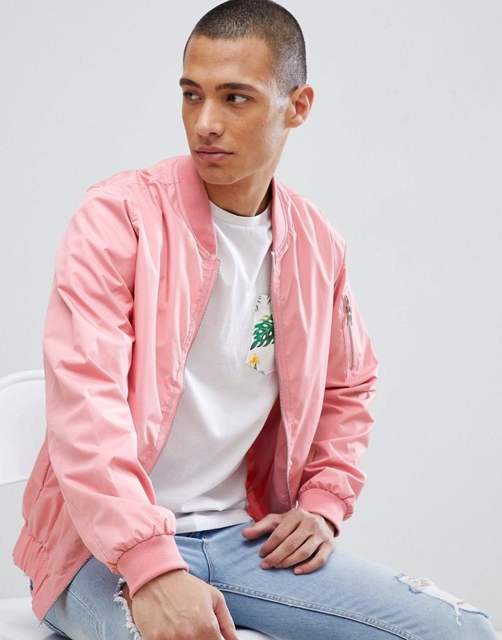 D-struct Nylon Zip Through Bomber Jacket - Pink
