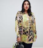 Asos Design Curve Oversized Shirt Two-piece In Scarf Print - Multi