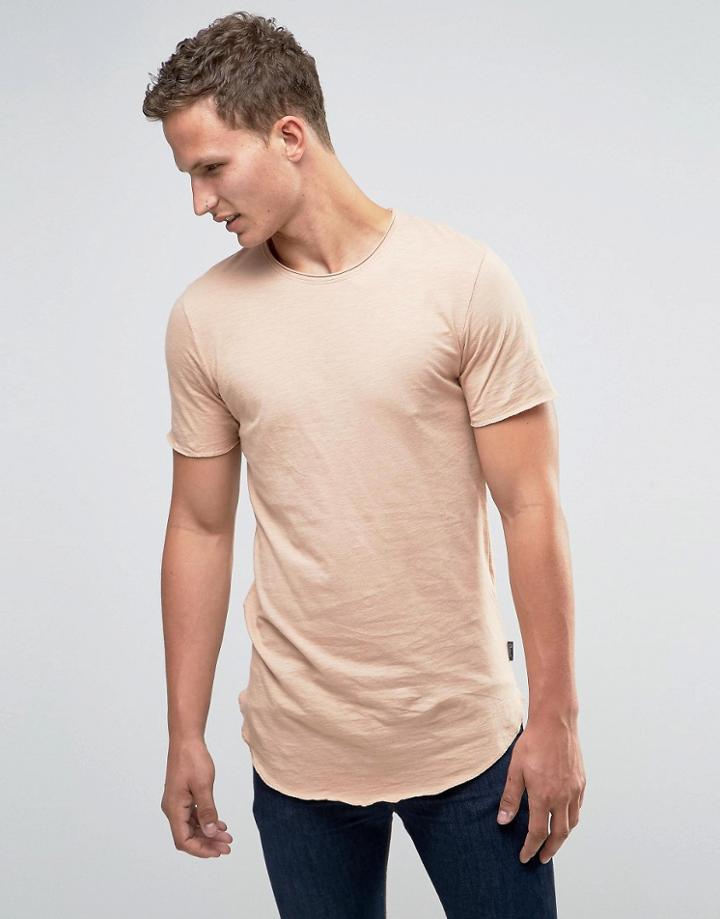 Jack & Jones Longline T-shirt With Curved Hem - Beige