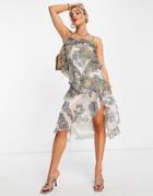 Asos Design Mixed Paisley Print Bias Cut Midi Dress With Ruched Back Detail-multi