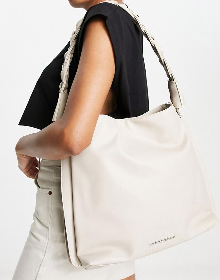 French Connection Plait Strap Detail Crossbody Bag In Stone-neutral
