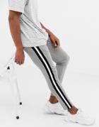 Asos Design Poly Tricot Super Skinny Joggers With Side Stripe In Gray - Gray