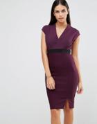 Vesper V Front Pencil Dress With Waistband - Purple