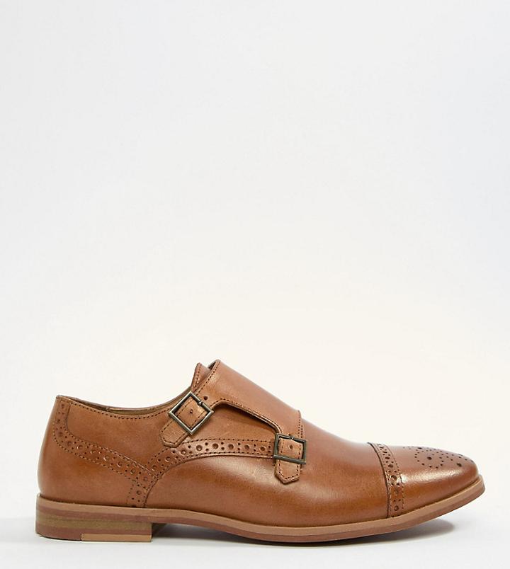 Asos Design Monk Shoes In Tan Leather With Contrast Sole - Tan