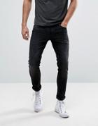 Redefined Rebel Skinny Fit Jeans In Washed Black With Distressing - Bl