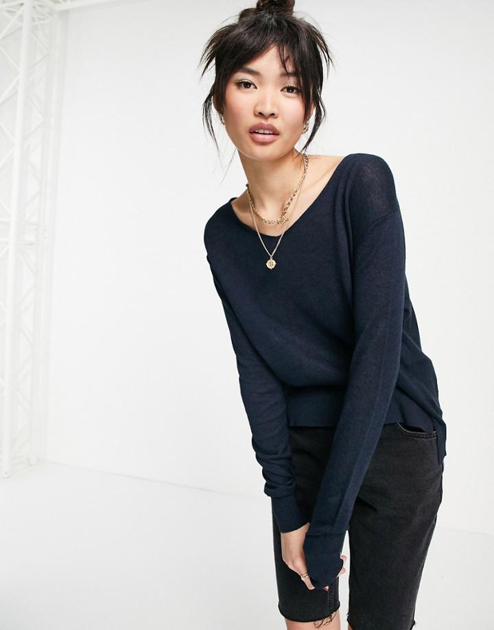 Selected V-neck Knit Top In Blue