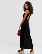 Asos Design Twist Back Slubby Sheer Maxi Dress - Black