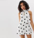 River Island Romper With High Neck In Polka Dot - White
