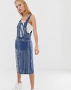 Noisy May Stripe Denim Pinnafore Dress-blue