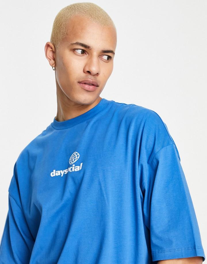 Asos Daysocial Oversized T-shirt With Chest Print In Bright Blue-blues