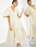 Asos Edition Wrap Tiered Midi Dress In Stone-neutral