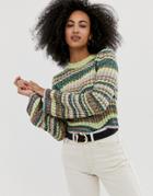 Asos Design Twist Yarn Chunky Sweater With Flared Sleeve - Multi