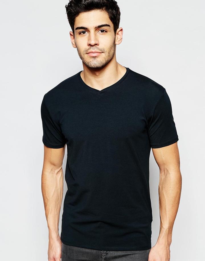 Selected Homme V-neck T-shirt - Black