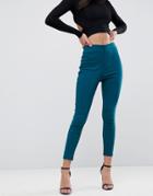Asos Design High Waist Trousers In Skinny Fit - Green