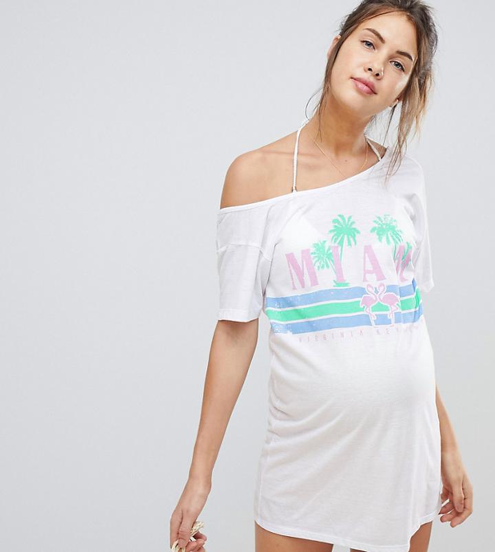 Asos Design Maternity Miami Off Shoulder Jersey Beach Tee-white