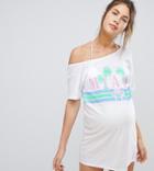 Asos Design Maternity Miami Off Shoulder Jersey Beach Tee-white