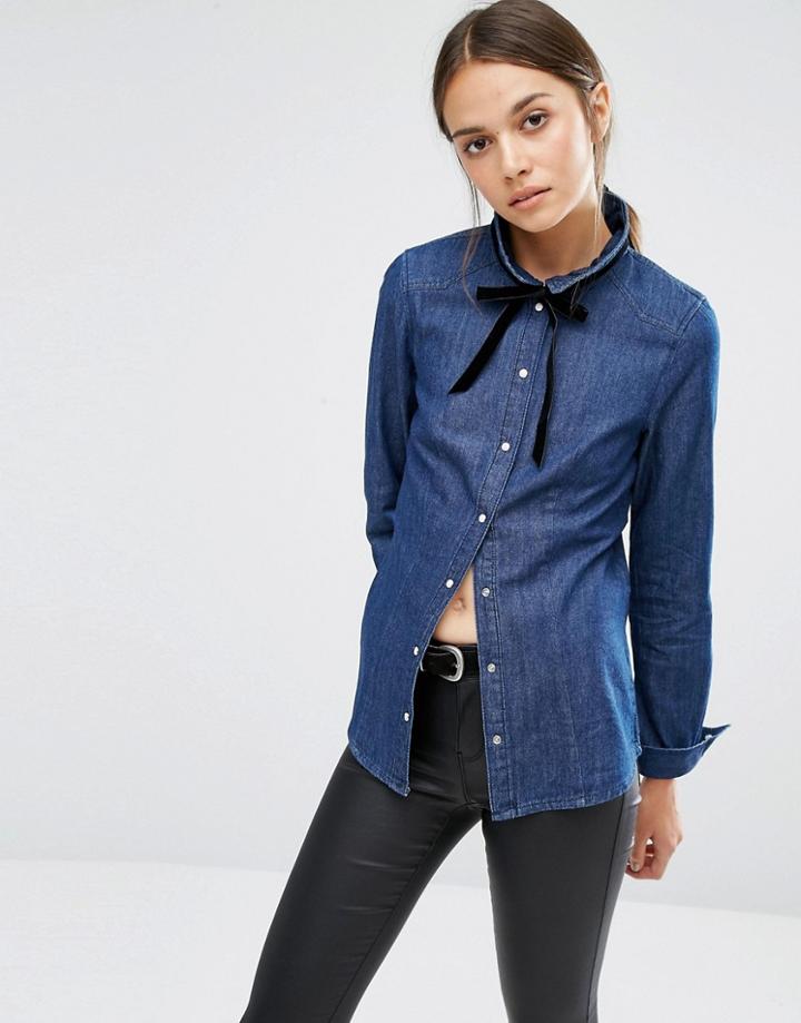 Vero Moda Bow Denim Shirt - Navy
