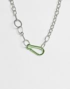Asos Design Necklace In Hardware Design With Hiking Clasp In Silver Tone - Silver