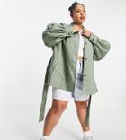 Asos Design Curve Sleeve Detail Jacket In Khaki-neutral