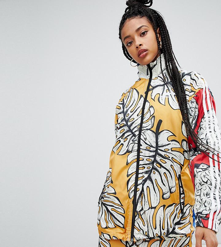 Adidas Originals X Farm Three Stripe Track Jacket In Pineapple Print - Multi