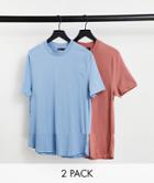Asos Design 2-pack Organic Longline T-shirts With Side Slits-multi
