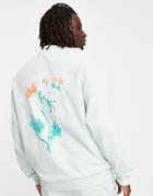 Asos Design Oversized Sweatshirt In Blue With Floral Back Print - Part Of A Set-blues