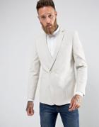 Asos Skinny Double Breasted Blazer In Oatmeal Texture - Beige