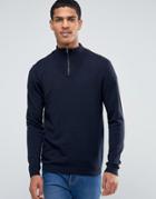 Asos Zip Turtleneck Sweater In Navy Cotton - Navy