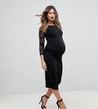 Bluebelle Maternity Long Sleeved Bodycon Dress In All Over Lace - Black
