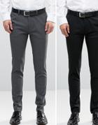 Asos 2 Pack Super Skinny Pants In Black And Charcoal Save - Multi