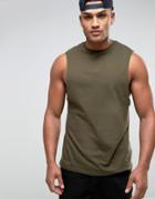 Asos Longline Sleeveless T-shirt With Dropped Armhole - Green