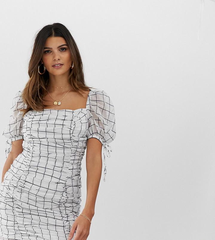 Skylar Rose Ruched Mini Dress With Balloon Sleeves In Cheesecloth - White