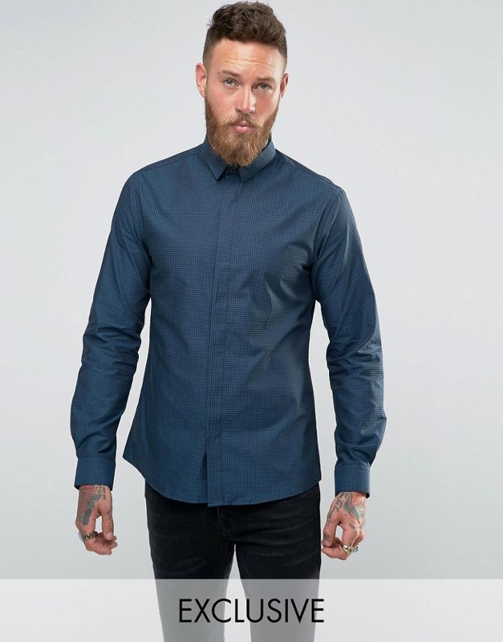 Noose And Monkey Skinny Shirt In Dogstooth - Blue