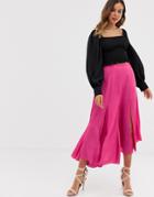 Asos Design Asymmetric Floaty Midi Skirt With Godet Inserts - Pink