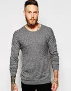 Asos Dropped Shoulder Cable Sweater In Merino Wool Mix - Black
