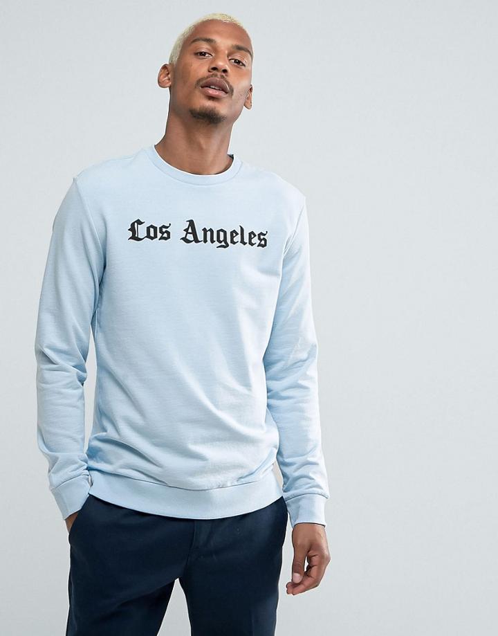 Bershka La Slogan Sweatshirt In Light Blue - Blue