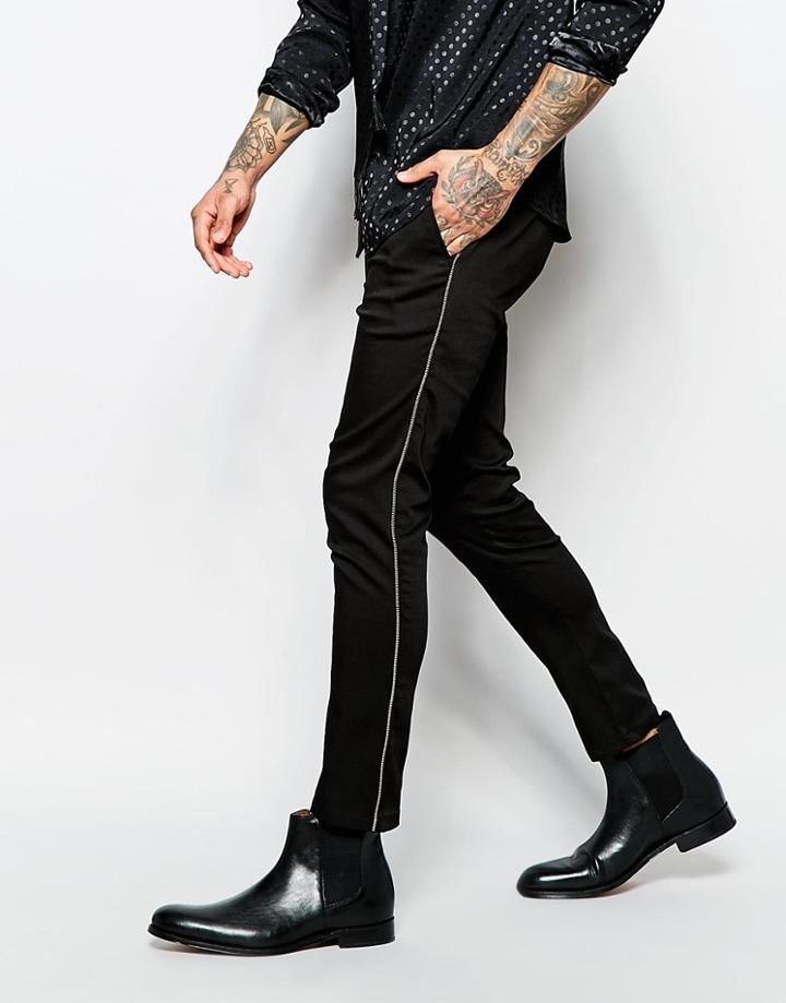 Asos Super Skinny Cropped Trouser With Exposed Zips - Black