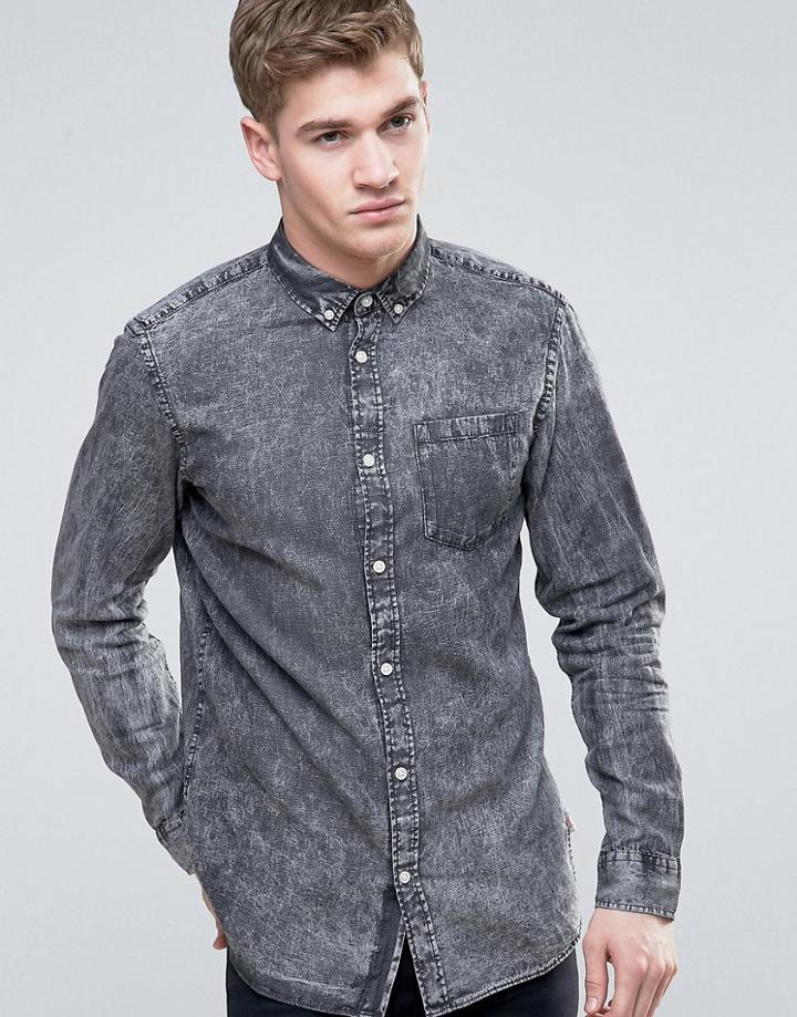 Jack & Jones Originals Shirt In Slim Fit Acid Wash Denim - Gray